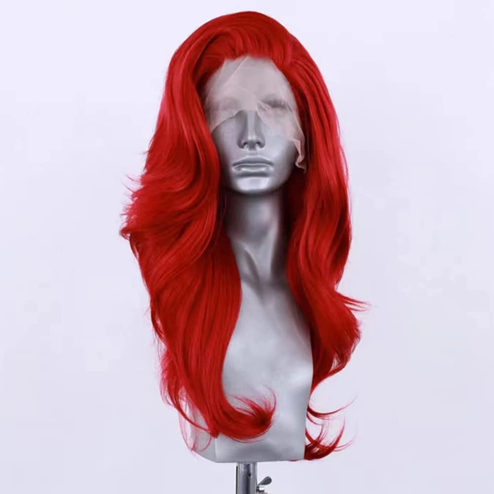 Hot Red Long Natural Wave Lace Font Wigs for Women Girls Free Part Slightly Wave Wig Heat Resistant Synthetic Lace Wig Daily Wear Wigs