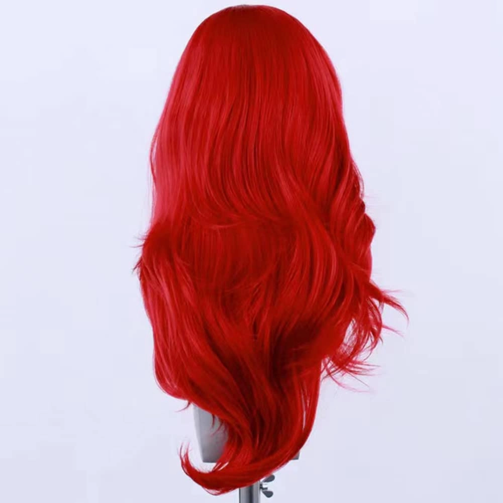 Hot Red Long Natural Wave Lace Font Wigs for Women Girls Free Part Slightly Wave Wig Heat Resistant Synthetic Lace Wig Daily Wear Wigs