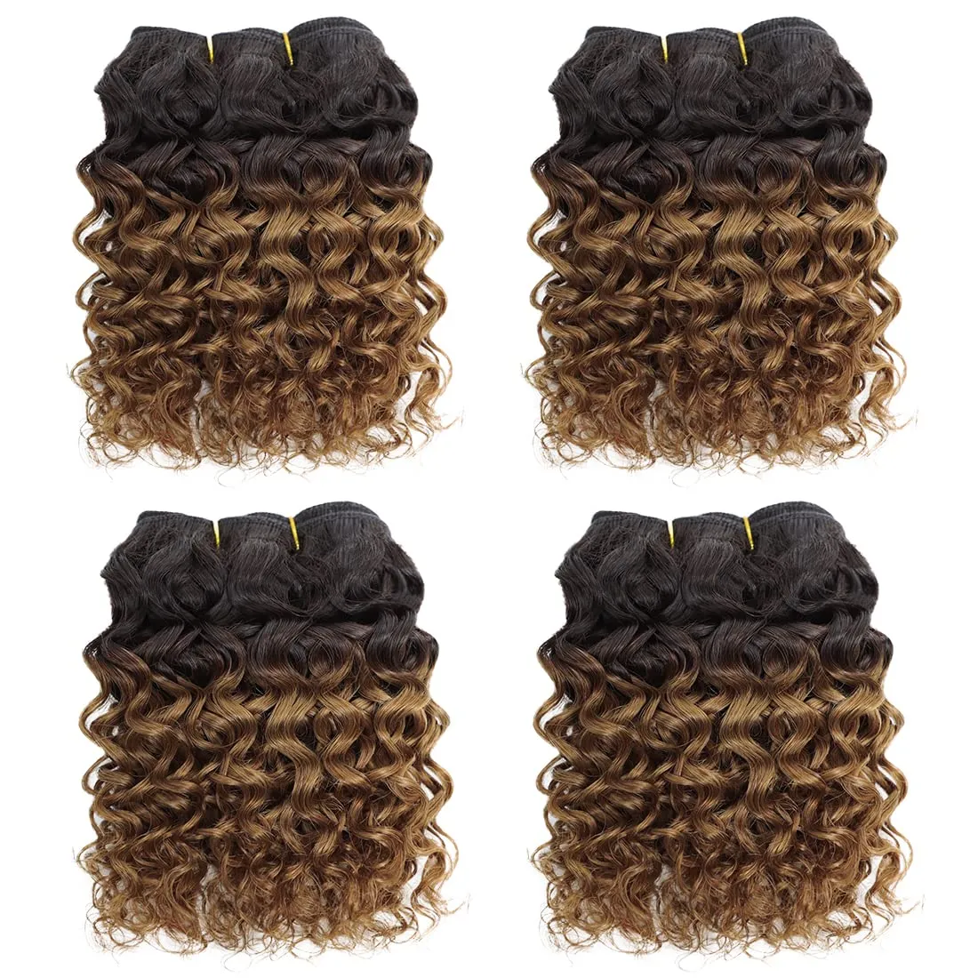 Human Hair Bundles 8 inch Curly Human Hair 4 Bundles 1B/30# 12A Brazilian Virgin Hair Unprocessed Curly Weave Bundles Kinky Curly Bundles Human Hair 55 Gram/Bundle Wet and Wavy Bundles
