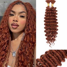 Human Braiding Hair Mix Synthetic Boho Hair for Braiding, 16 Inch Wet and Wavy 2 Pcs Deep Wave Bulk or Curly Bohemian Extensions (350#, 16Inch)
