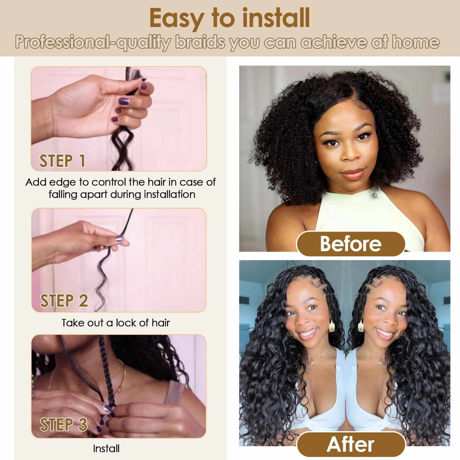 Human Braiding Hair Mixed Synthetic Braiding Hair for Boho Braids 2 Bundles 160g Chocolate Brown Deep Wave Bulk Human Hair for Braiding No Weft Hair Extensions Wet and Wavy Braiding Hair 24inch（4#）