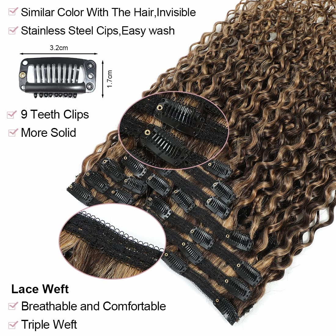 Human Hair Clip in Extensions for Black Women 4/27 Water Wavy Curly Clip in Hair Extensions Real Human Hair 4/27 Chocolate Brown Mix Blonde Urbeauty Highlight Clip Ins Natural Hair 10Pcs/120g