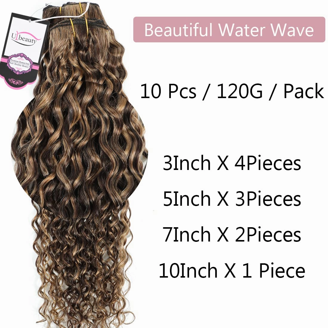 Human Hair Clip in Extensions for Black Women 4/27 Water Wavy Curly Clip in Hair Extensions Real Human Hair 4/27 Chocolate Brown Mix Blonde Urbeauty Highlight Clip Ins Natural Hair 10Pcs/120g