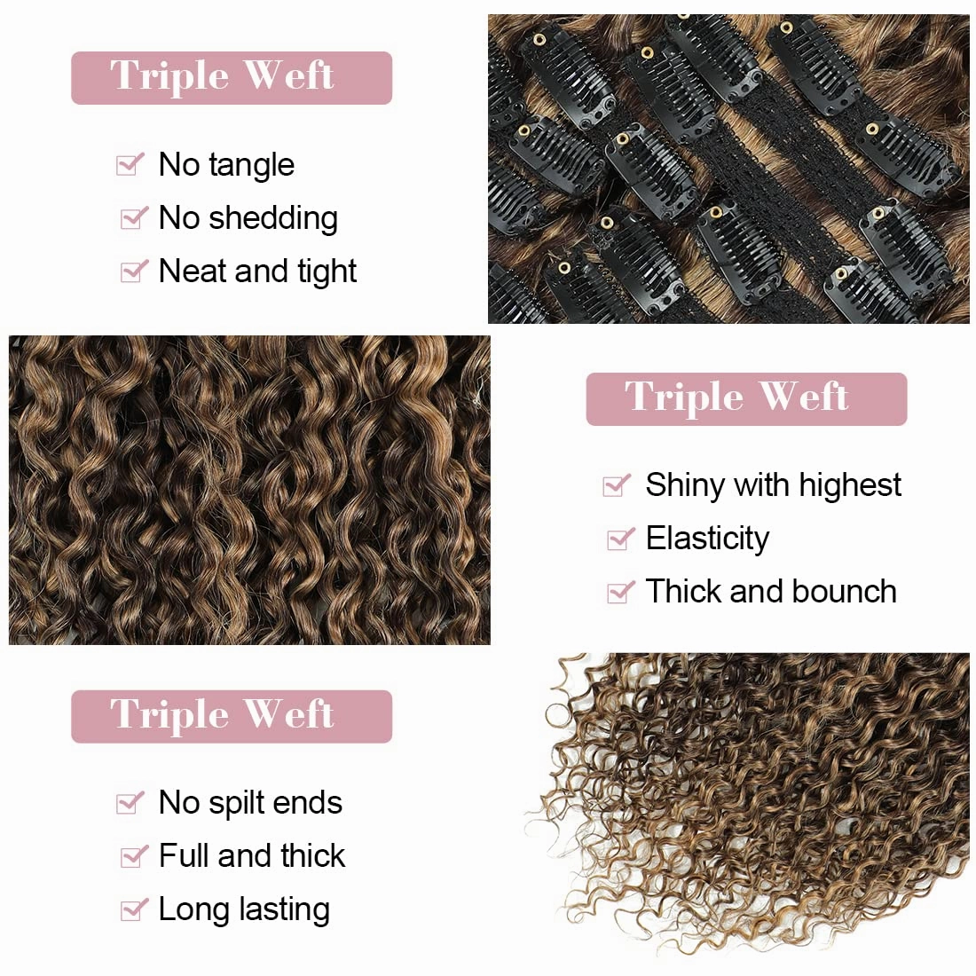 Human Hair Clip in Extensions for Black Women 4/27 Water Wavy Curly Clip in Hair Extensions Real Human Hair 4/27 Chocolate Brown Mix Blonde Urbeauty Highlight Clip Ins Natural Hair 10Pcs/120g