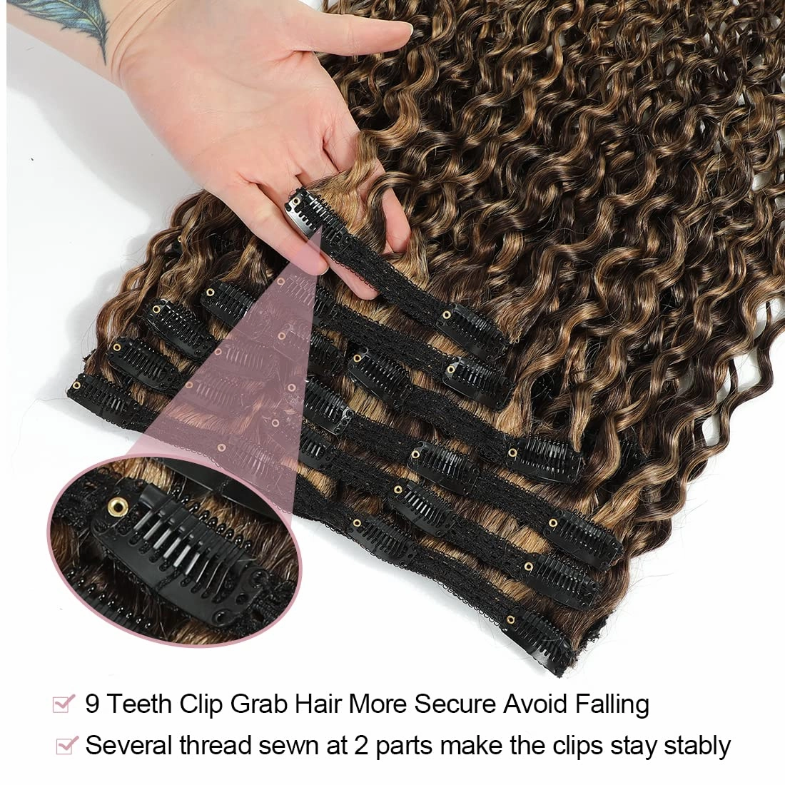 Human Hair Clip in Extensions for Black Women 4/27 Water Wavy Curly Clip in Hair Extensions Real Human Hair 4/27 Chocolate Brown Mix Blonde Urbeauty Highlight Clip Ins Natural Hair 10Pcs/120g