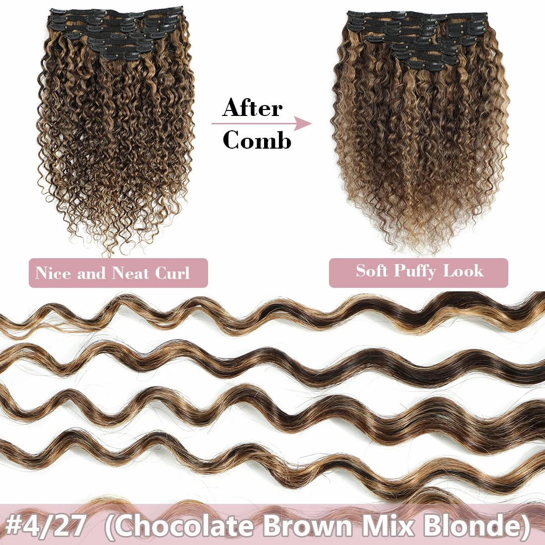 Human Hair Clip in Extensions for Black Women 4/27 Water Wavy Curly Clip in Hair Extensions Real Human Hair 4/27 Chocolate Brown Mix Blonde Urbeauty Highlight Clip Ins Natural Hair 10Pcs/120g