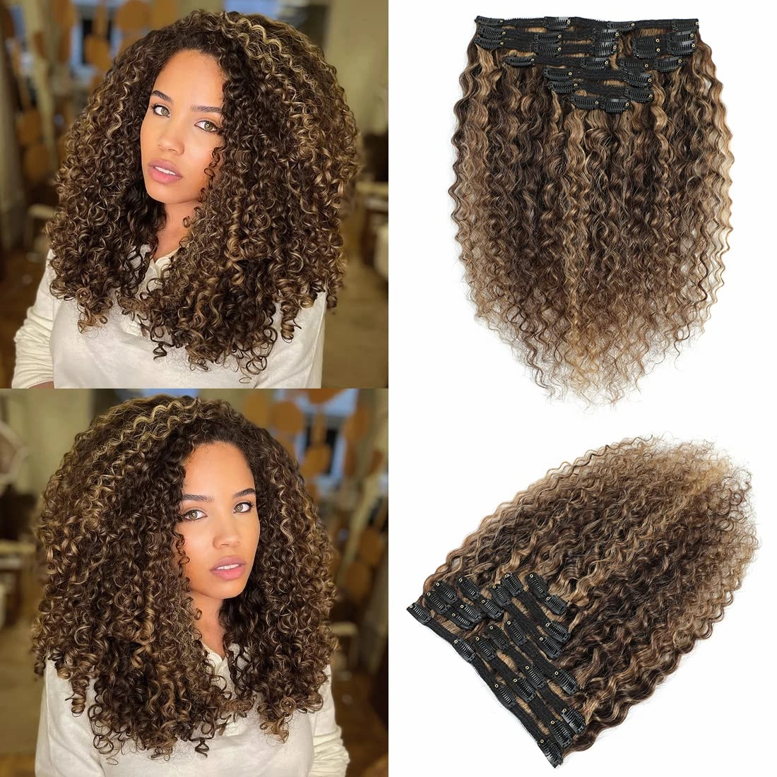 Human Hair Clip in Extensions for Black Women 4/27 Water Wavy Curly Clip in Hair Extensions Real Human Hair 4/27 Chocolate Brown Mix Blonde Urbeauty Highlight Clip Ins Natural Hair 10Pcs/120g