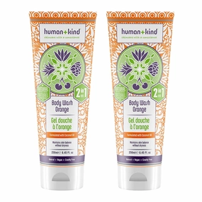 Human kind Body Wash | Nourishes Dry Skin With Coconut Oil | Sls-free, Gentle Enough for Hair & Scalp | Natural, Vegan Skin Care | Orange Scent - 8.45 Fl Oz, 2count