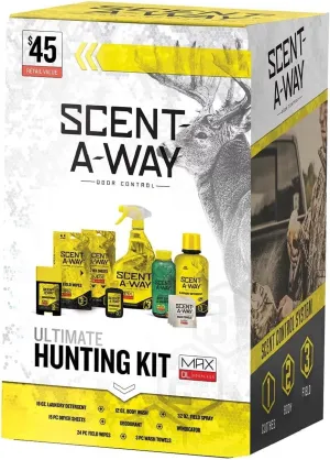Hunters Specialties Saw Max Ultimate Odorless Hunting Kit - 18Oz Laundry Detergent, 15 Dryer Sheets, 12oz Shampoo, Antipersperant, 32Oz Field Spray, 24 Field Wipes, 3 Wash Towels, Windicator