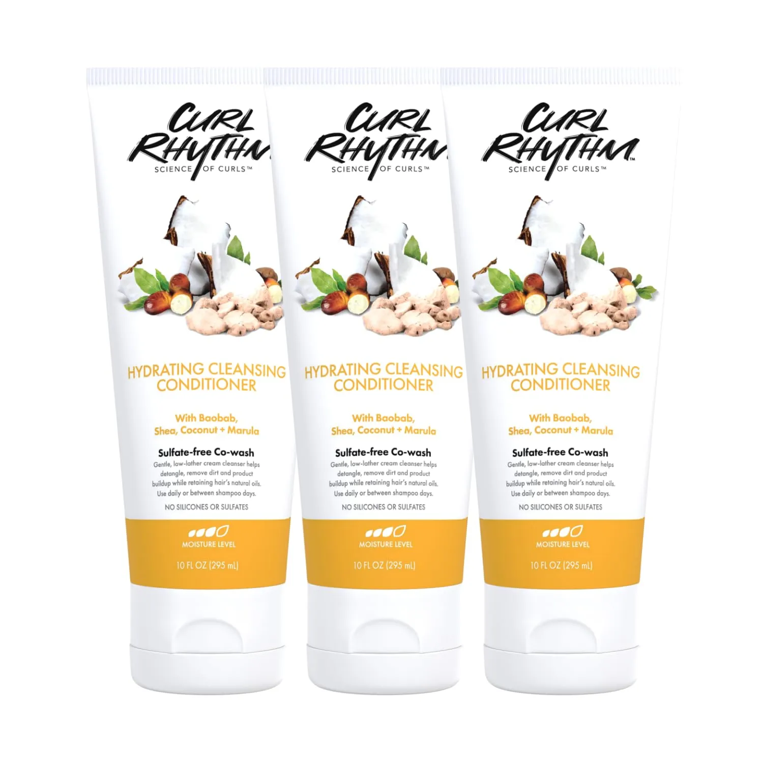 Hydrating Cleansing Cowash Conditioner for Curly Hair - Detangle, Frizz Free Shine & Co-wash with Shea Butter, Coconut & Marula For Wavy Kinky Coily Hair - Sulfate Free - 10 Fl Oz (3 Pack)