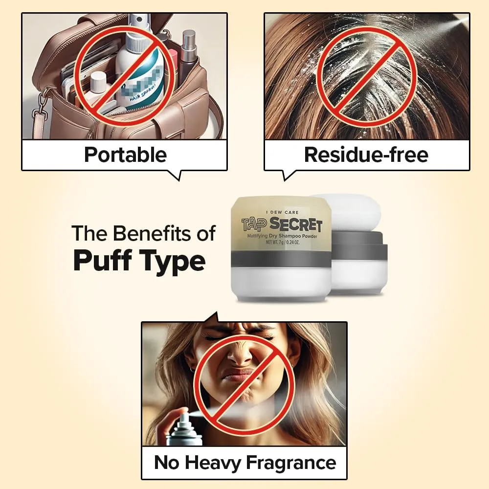I Dew Care Dry Shampoo - Tap Secret Duo Gift set, With Black Ginseng, Non-aerosol, Benzene-free, Mattifying Root Boosting Powder, No White Cast, Formulated without Gluten, Travel Size, 2 Count, 0.48Oz
