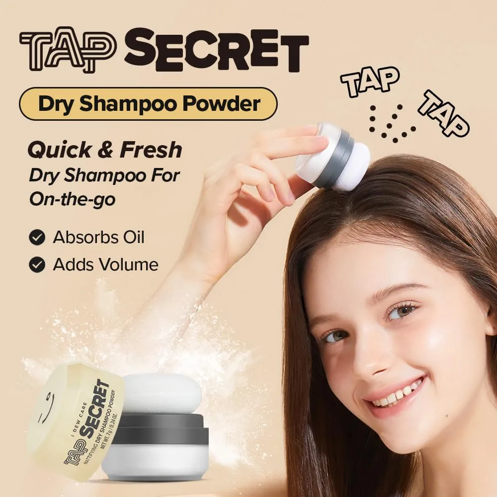 I Dew Care Dry Shampoo - Tap Secret Duo Gift set, With Black Ginseng, Non-aerosol, Benzene-free, Mattifying Root Boosting Powder, No White Cast, Formulated without Gluten, Travel Size, 2 Count, 0.48Oz