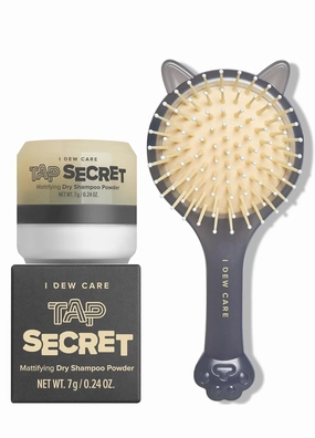 I DEW CARE Biotin Dry Shampoo - Tap Secret Original, 0.24 Oz   Tap Secret Detangling Brush with Mirror Bundle