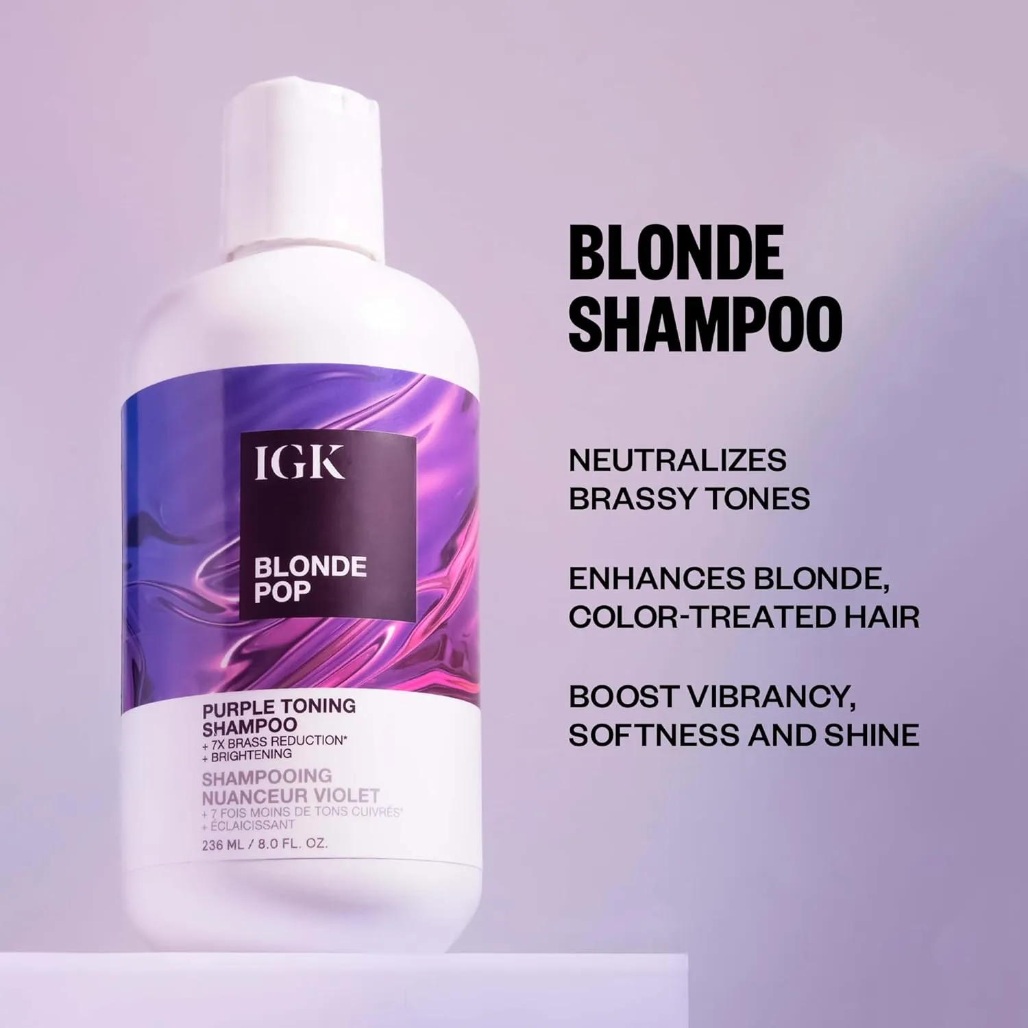 IGK BLONDE POP Purple Toning Shampoo | Brighten   Neutralize Brass | Vegan   Cruelty Free | 8 Oz