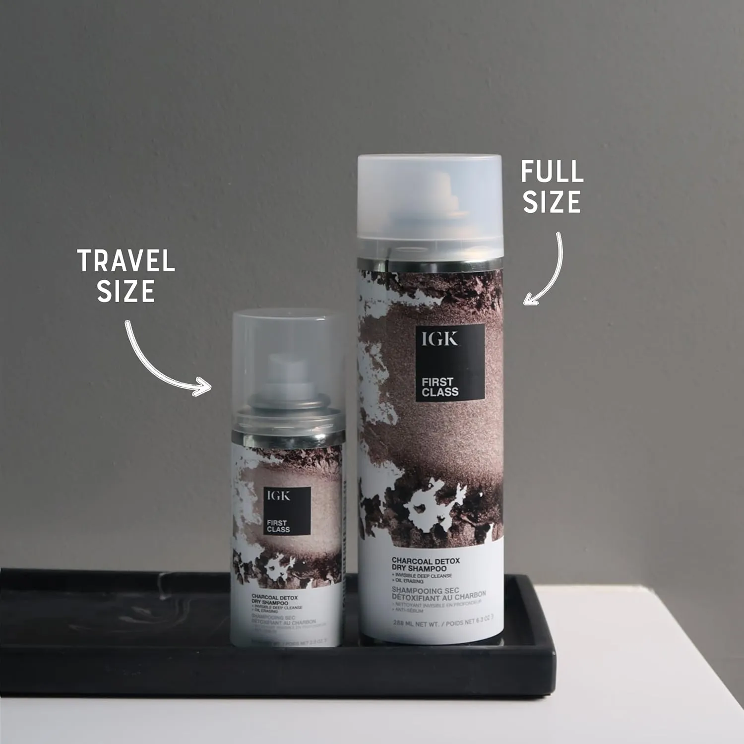 IGK First Class Charcoal Detox Dry Shampoo Travel Size | Extends Style for Days | Cleanses, Absorbs Oil and Refreshes | Eliminates Odor Post-Workout | 2.0 Fl Oz (Pack of 2)