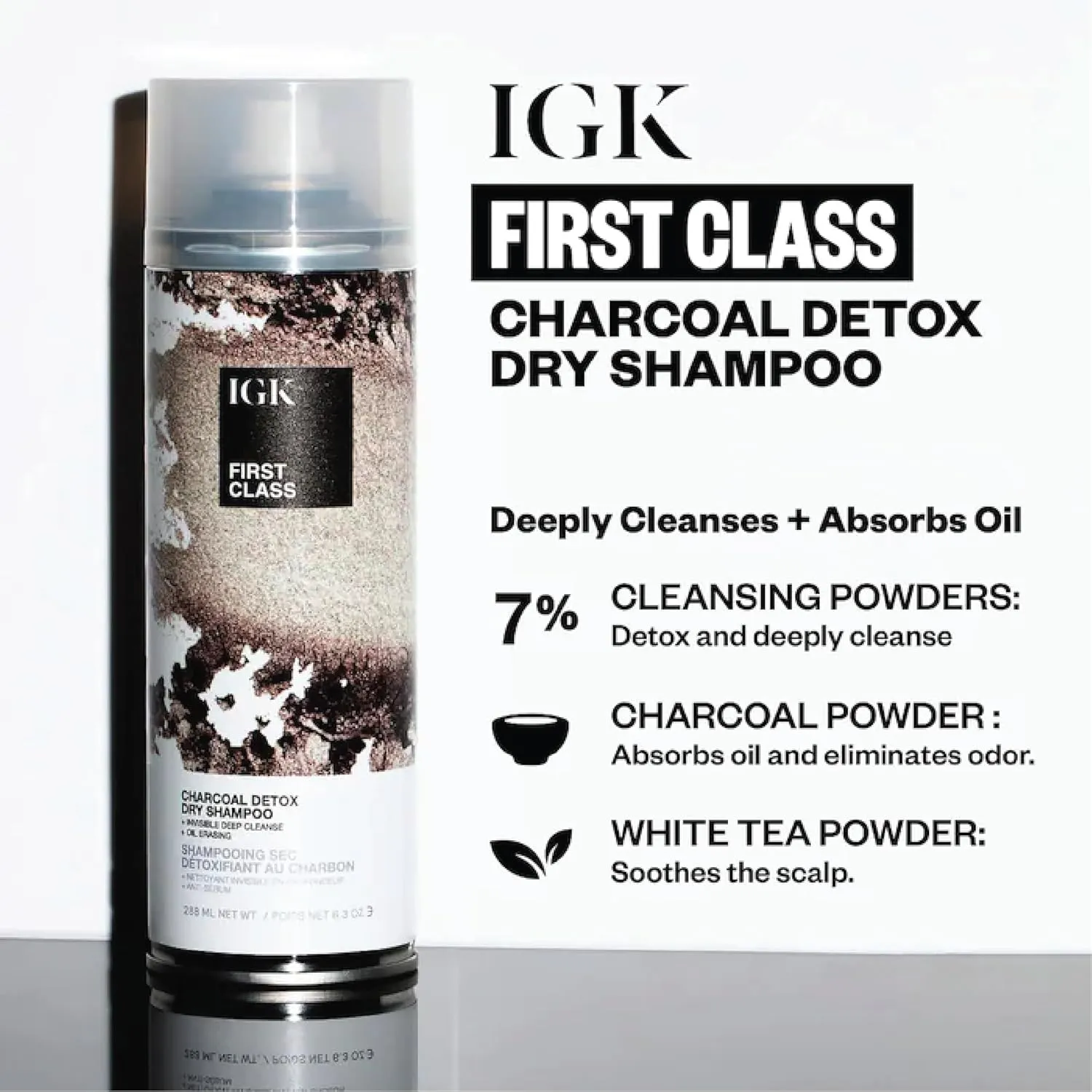 IGK First Class Charcoal Detox Dry Shampoo Travel Size | Extends Style for Days | Cleanses, Absorbs Oil and Refreshes | Eliminates Odor Post-Workout | 2.0 Fl Oz (Pack of 2)