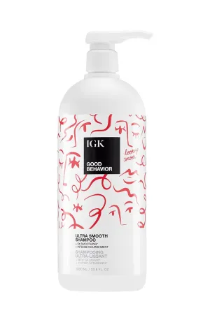 IGK GOOD BEHAVIOR Ultra Smooth Shampoo Liter | Frizz Control   Hydrates   Shine | Vegan   Cruelty Free | 33.8 Oz