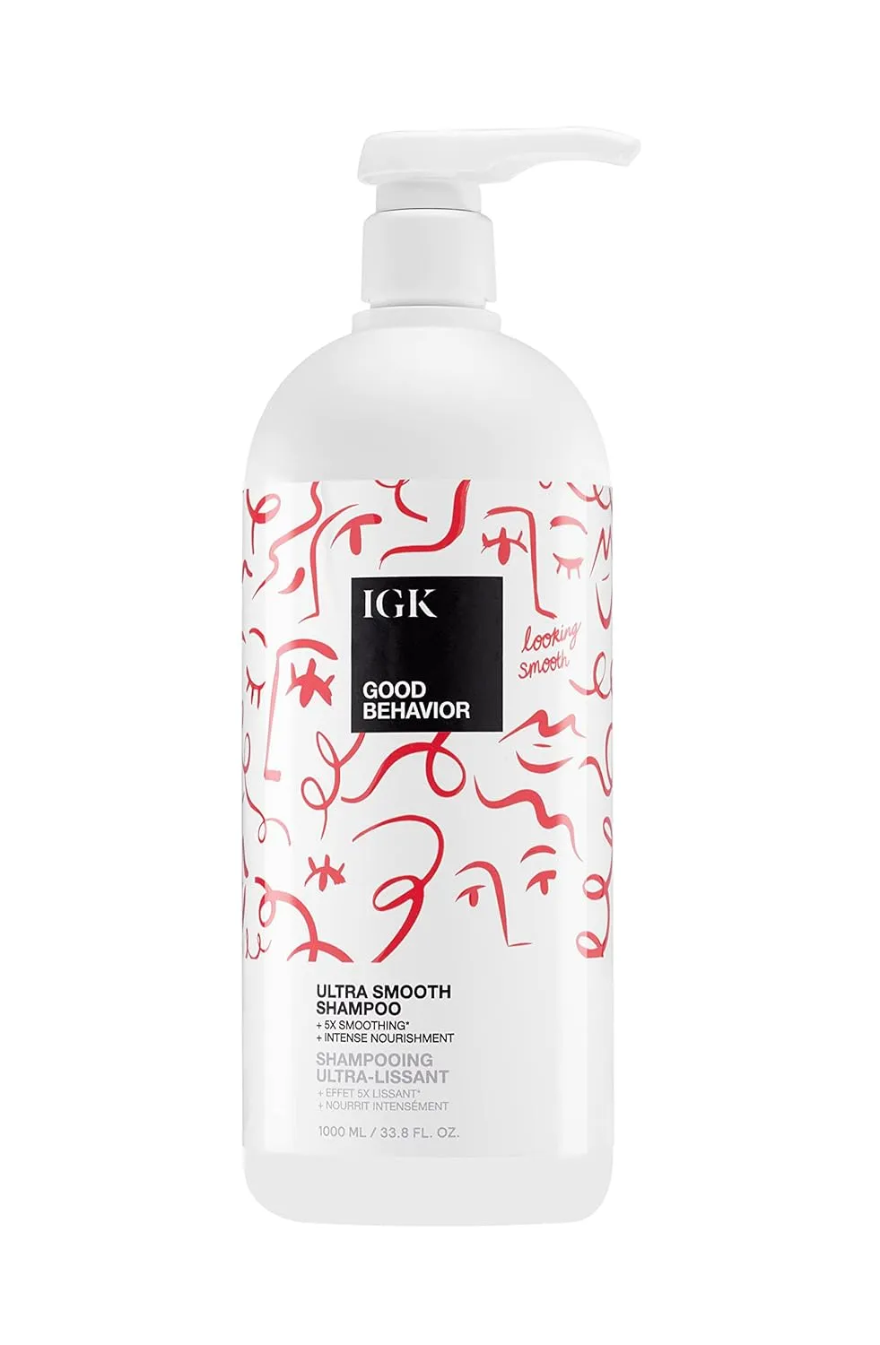 IGK GOOD BEHAVIOR Ultra Smooth Shampoo Liter | Frizz Control   Hydrates   Shine | Vegan   Cruelty Free | 33.8 Oz