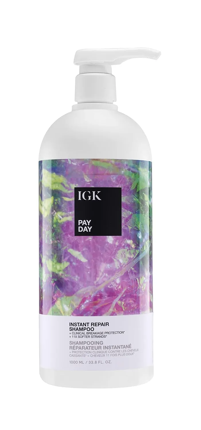 IGK PAY DAY Instant Repair Shampoo Liter | Bond-Building   Damage Repair | Vegan   Cruelty Free | 33.8 Oz