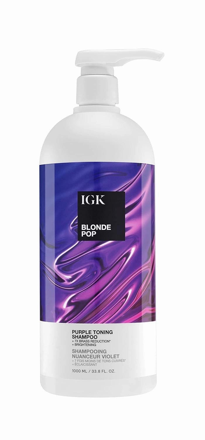 IGK BLONDE POP Purple Toning Shampoo Liter | Brighten   Neutralize Brass | Vegan   Cruelty Free | 33.8 Oz