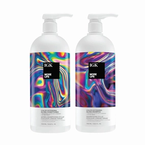 IGK MORE LIFE Color Extending Gloss Shampoo and Conditioner Set | Preserves Color Treated Hair | UV Protection | Vegan   Cruelty-Free | 1 Liter