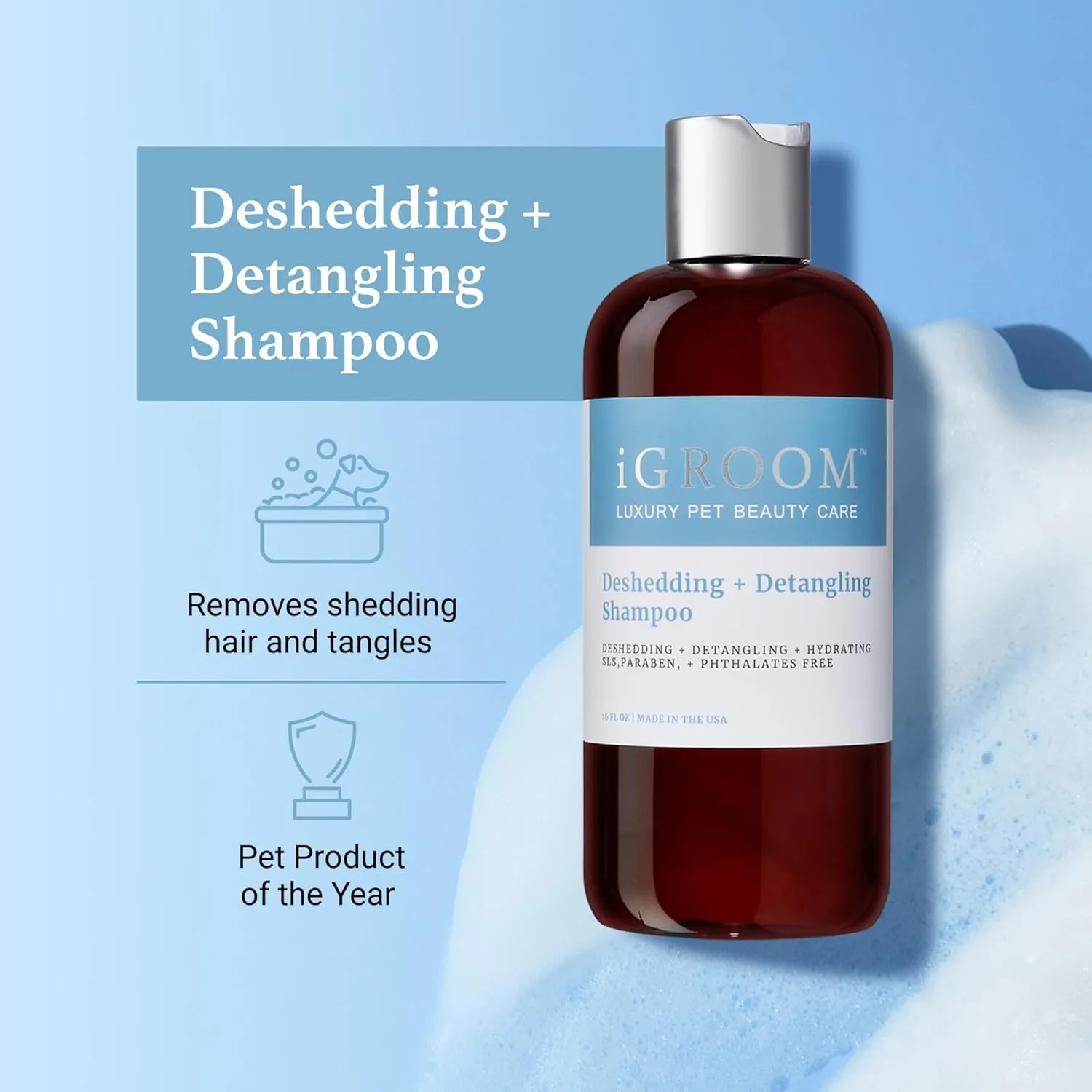 iGroom Deshedding & Detangling Dog Shampoo, Luxury Pet Beauty Care, Loosen Tangles   Unwanted Undercoat, Adds Shine   Volume, Made in USA (1 GAL)