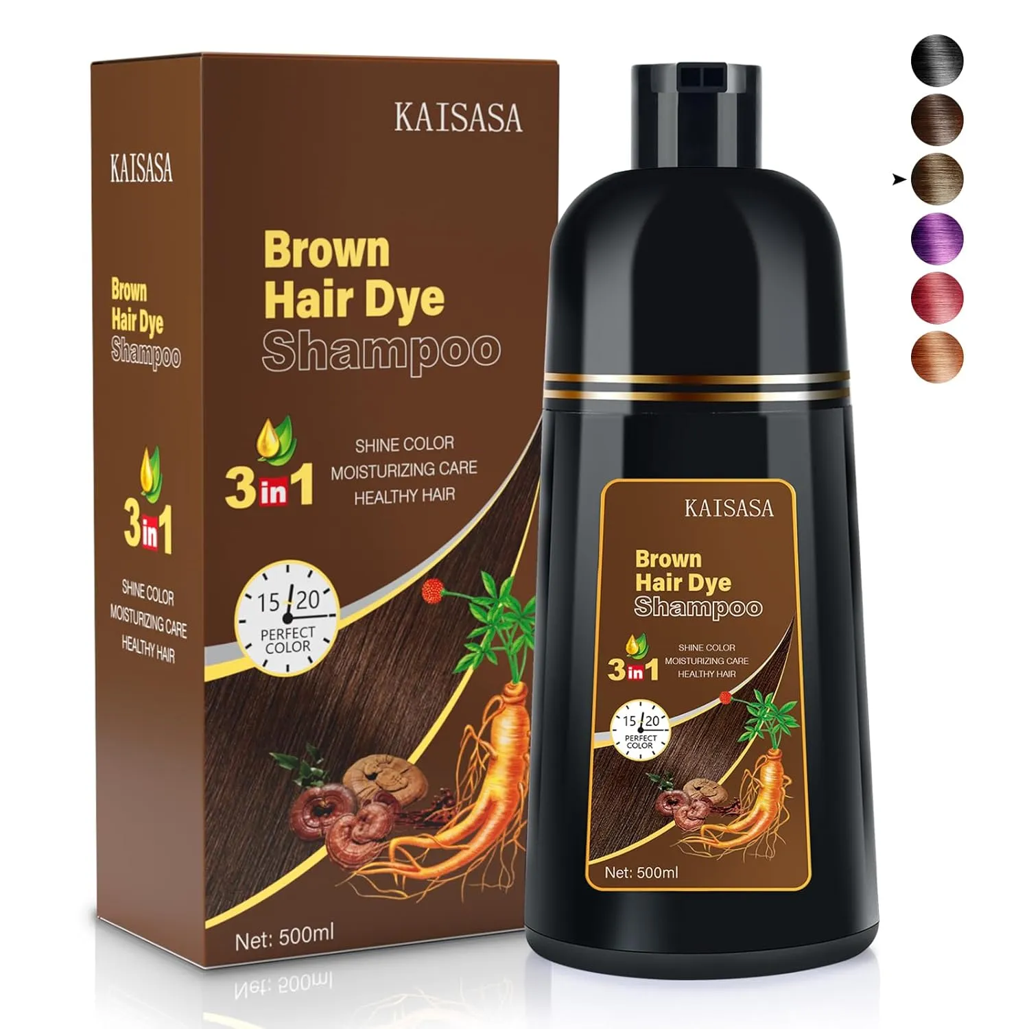 IIIMEIDU Hair Dye Shampoo for Gray Hair, 3 in 1 Herbal Ingredients Natural Shampoo Hair Dye for Women Men, Grey Coverage 500ml (Brown) 1
