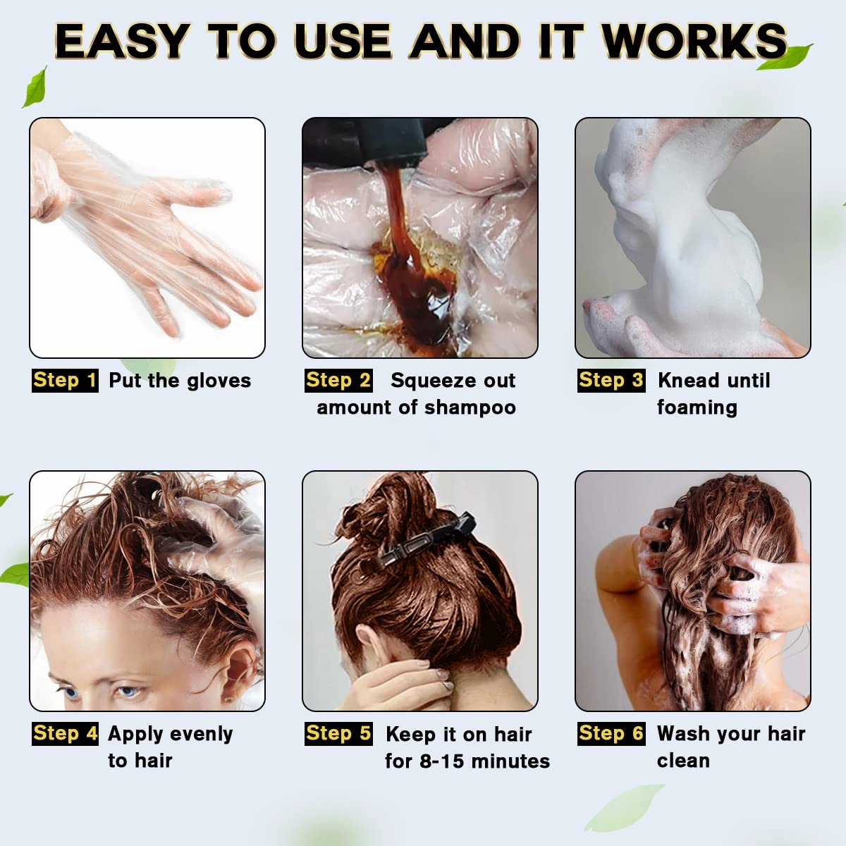IIIMEIDU Dark Brown Hair Dye Shampoo 3 in 1 for Gray Hair, Herbal Ingredients Shampoo Hair Dye for Women Men, Grey Coverage 500ml