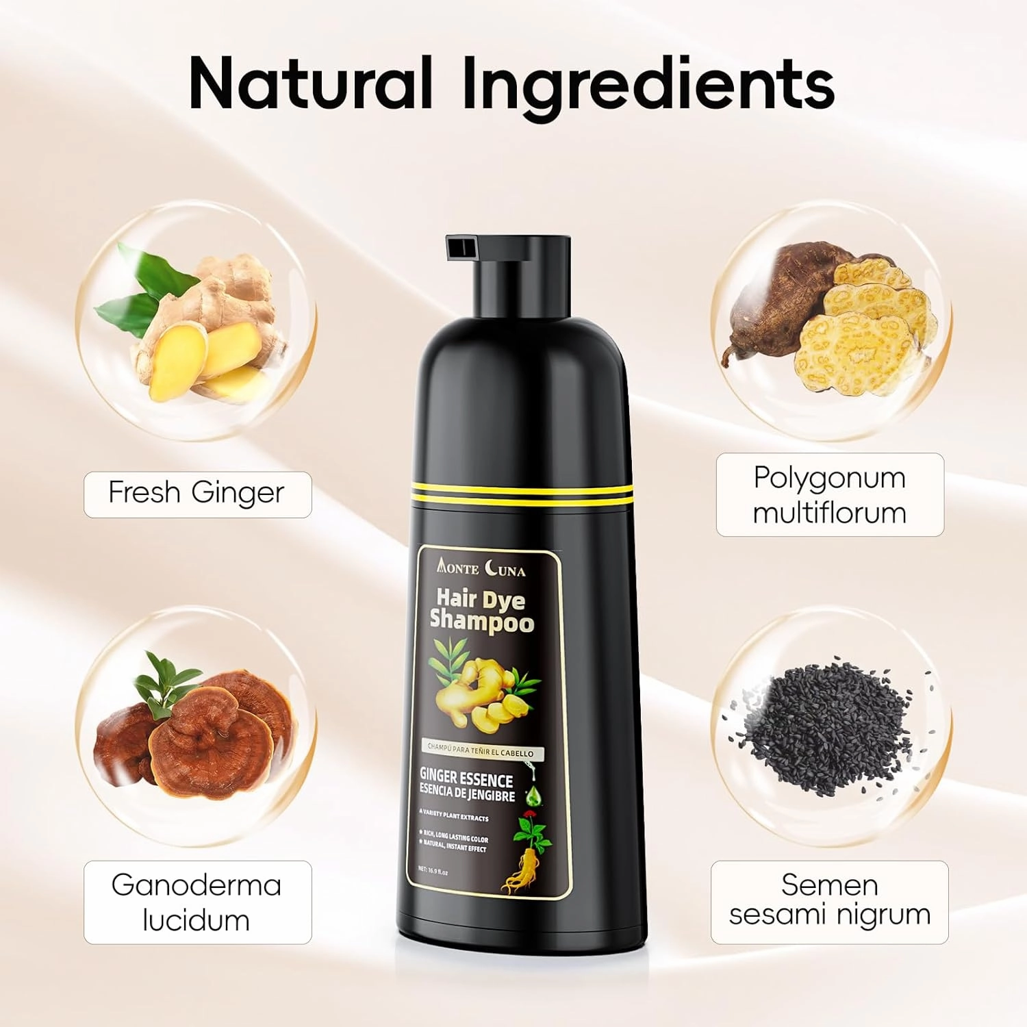 IIIMEIDU Darkbrown Hair Dye Shampoo 3 in 1, Natural Hair Dye Semi Permanent Hair Color, Gray Hair Cover Up, Ginger Essence shampoo for Color Treated Hair for Women and Men (500ml) 1