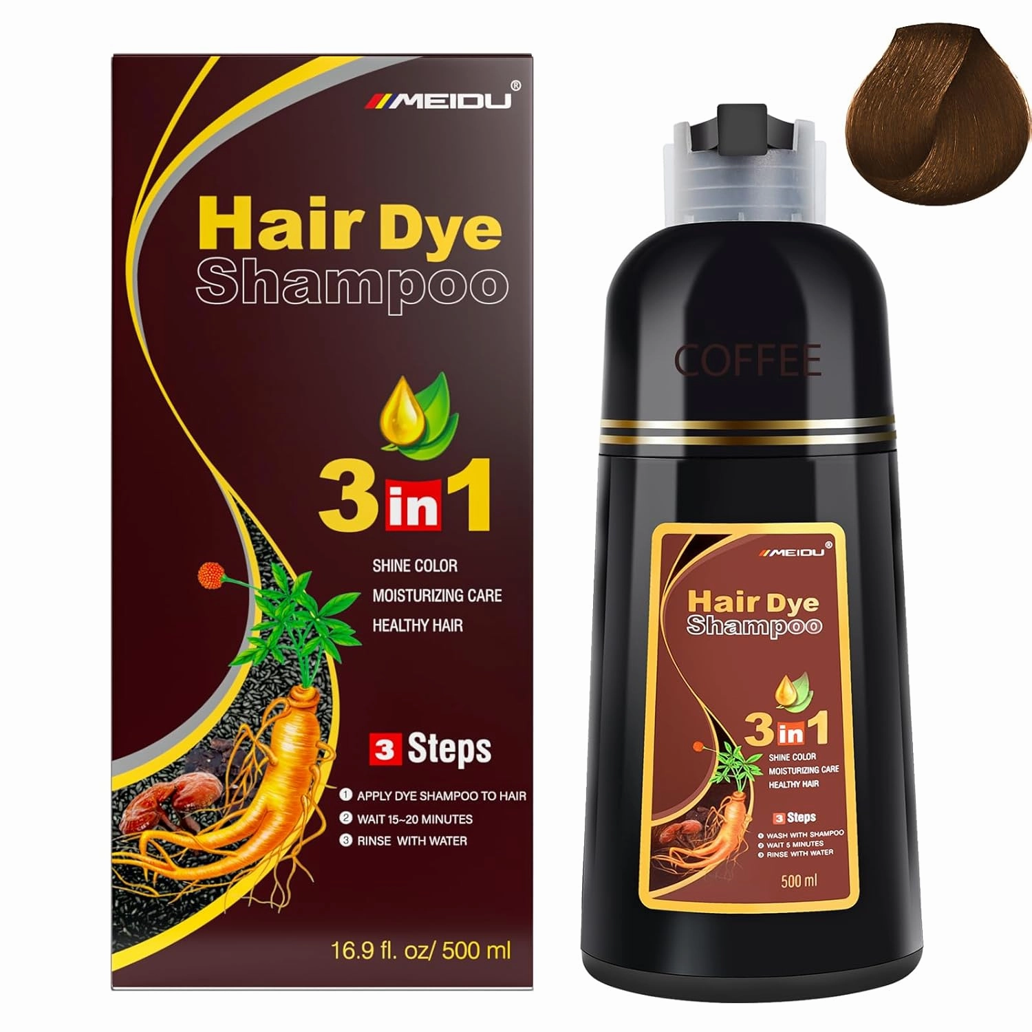 IIIMEIDU Hair Dye Shampoo 3 in 1 for Gray Hair, Herbal Ingredients Shampoo Burgundy Hair Dye for Women Men, Grey Coverage 500ml 1