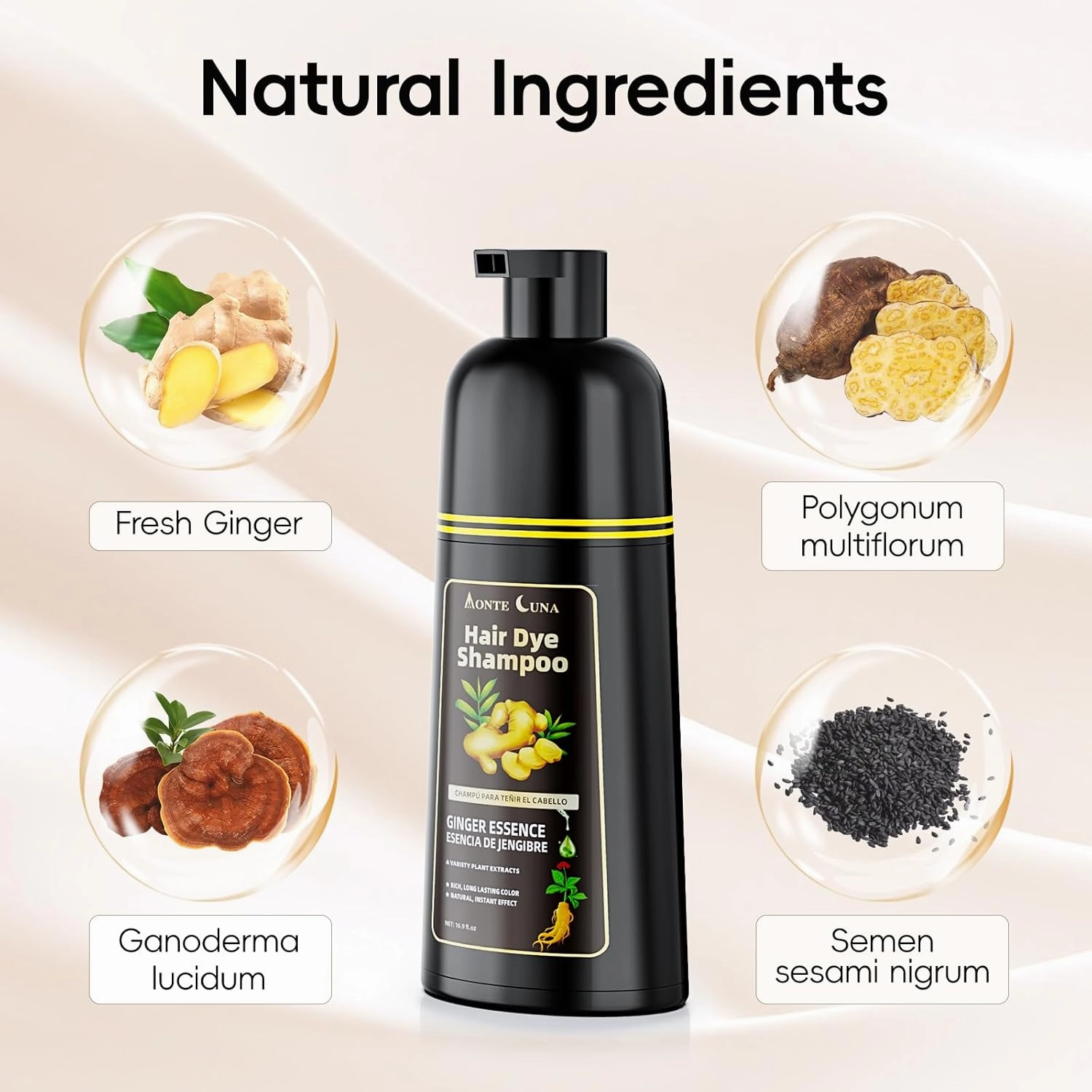 IIIMEIDU Hair Dye Shampoo 3 in 1, Natural Hair Dye Semi Permanent Hair Color, Gray Hair Cover Up, Ginger Essence shampoo for Color Treated Hair for Women and Men (500ml) 1