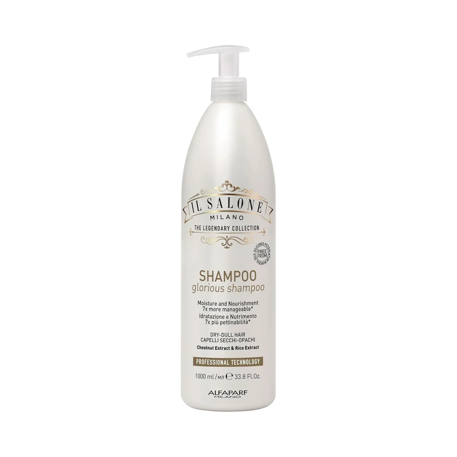 Il Salone Milano Glorious Moisturizing Shampoo for Dry Hair - Adds Shine and Softness to Dull Hair - Repairs and Protects - Professional Hydrating Shampoo - Made in Italy - Vegan (33.8 oz / 1000 ml)