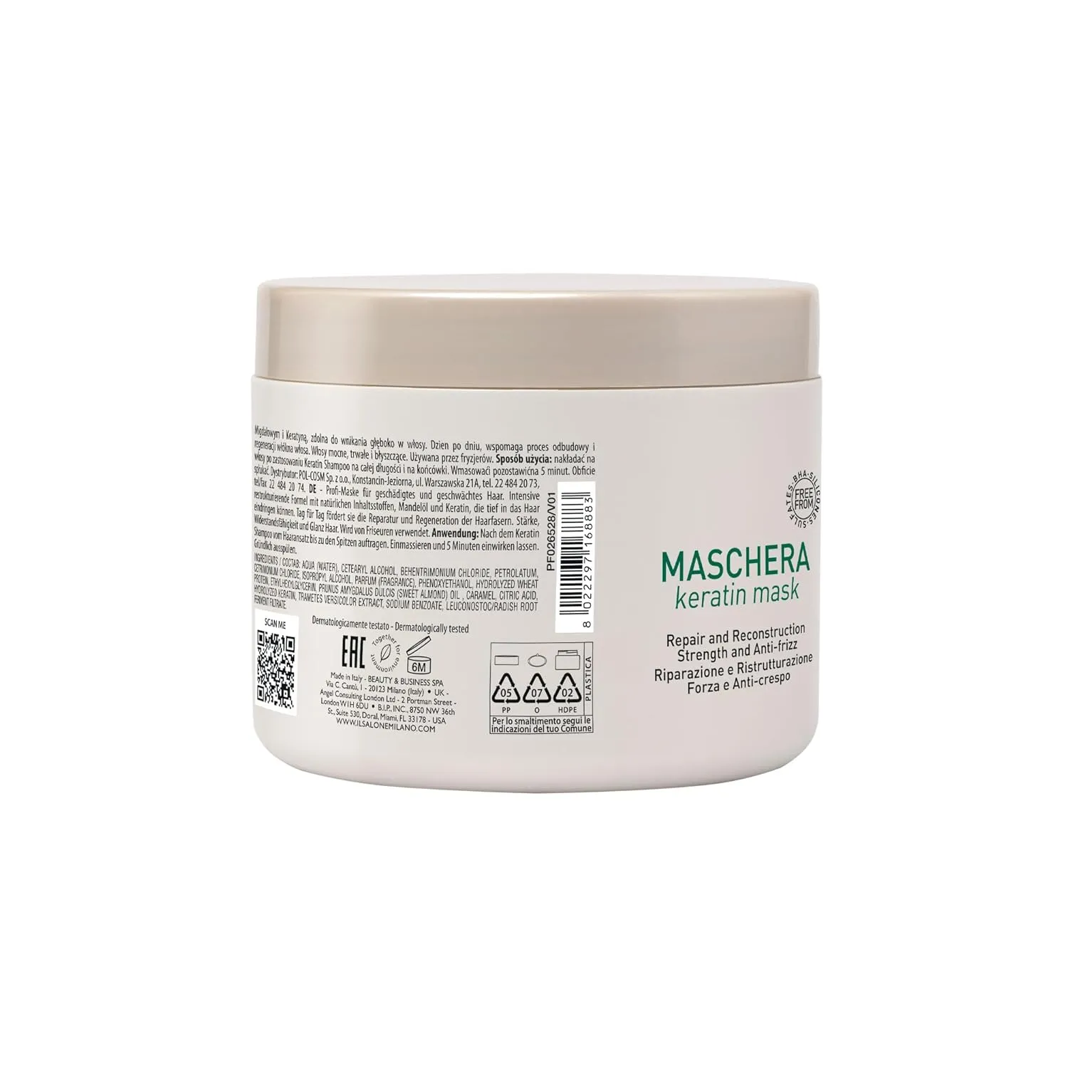 Il Salone Milano Professional Keratin Hair Mask - Damaged Hair Treatment with Almond Oil   Vitamin E to Repair, Nourish and Strengthen Hair Fibers - Premium Quality (16.9 oz / 500 ml)