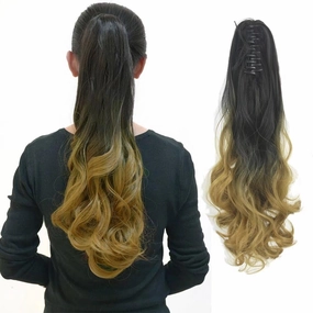 iLUU Synthetic Ponytail Hair Extension 24" 130g Long Thick Hairpiece Pony Tail Ombre Color Natural Black to Dark Blonde Fashion Women's Curly Hair Extensions for Daily Party Use