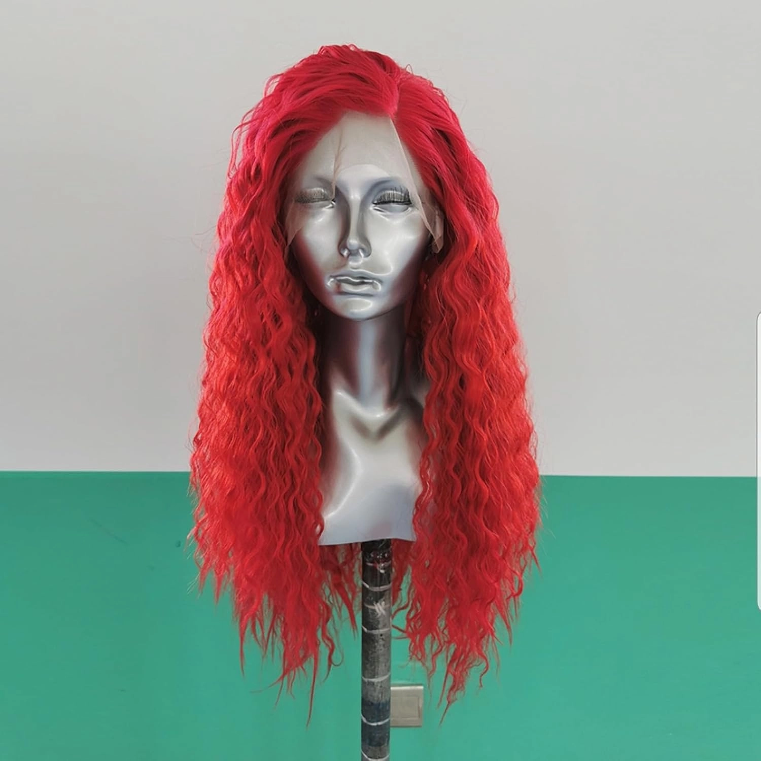 Imeya Long Wavy Red Wigs with Side Part Natural Looking, Synthetic Lace Front Red Curly Wigs for Women, Bright Red Cosplay Wig for Daily Use Costume Themed Party 24 Inch