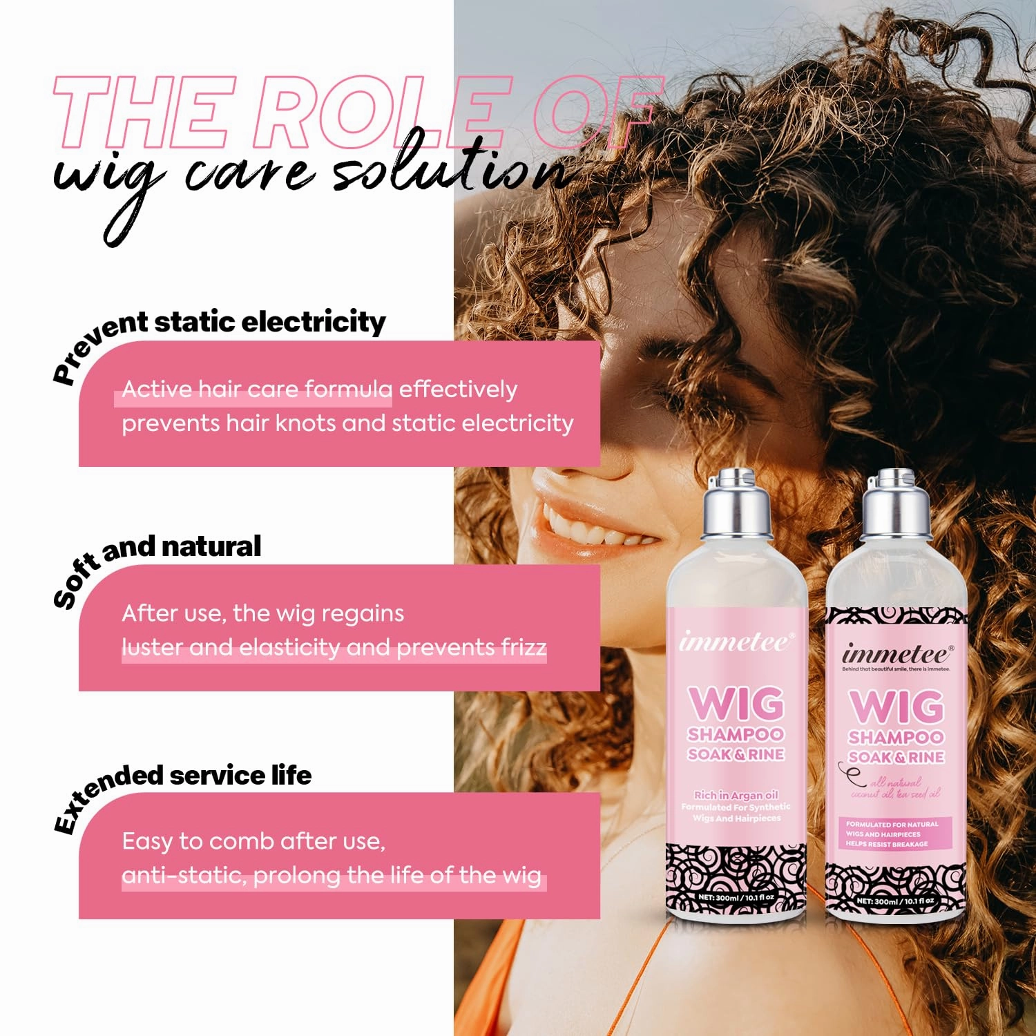 immetee 2 in 1 Shampoo & Conditioner for Wig, Soak & Rinse Wig Shampoo for Human and Synthetic Hair, Prolong Wig life. 300ml/10.1fl oz (For Synthetic Wigs)