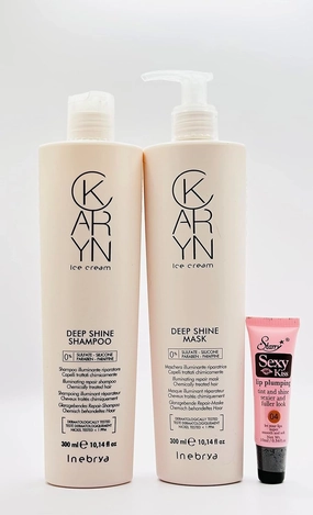 Inebrya Ice Cream Karyn Deep shine Shampoo and Mask 300ml /10.14 fl oz - Free Starry Lip Plumping Gloss 10ml