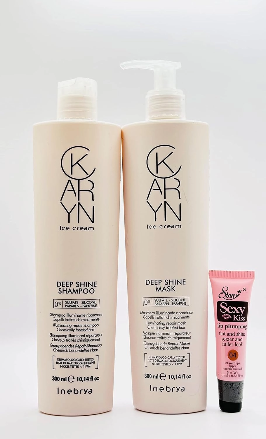 Inebrya Ice Cream Karyn Deep shine Shampoo and Mask 300ml /10.14 fl oz - Free Starry Lip Plumping Gloss 10ml