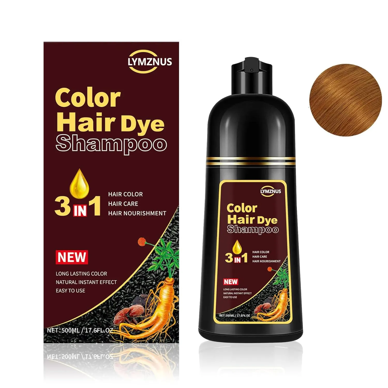 Instant Herbal Blonde Brown Hair Dye Shampoo 3 in 1, Colors in Minutes, Brown Hair Color Shampoo for Men and Women, 500ml