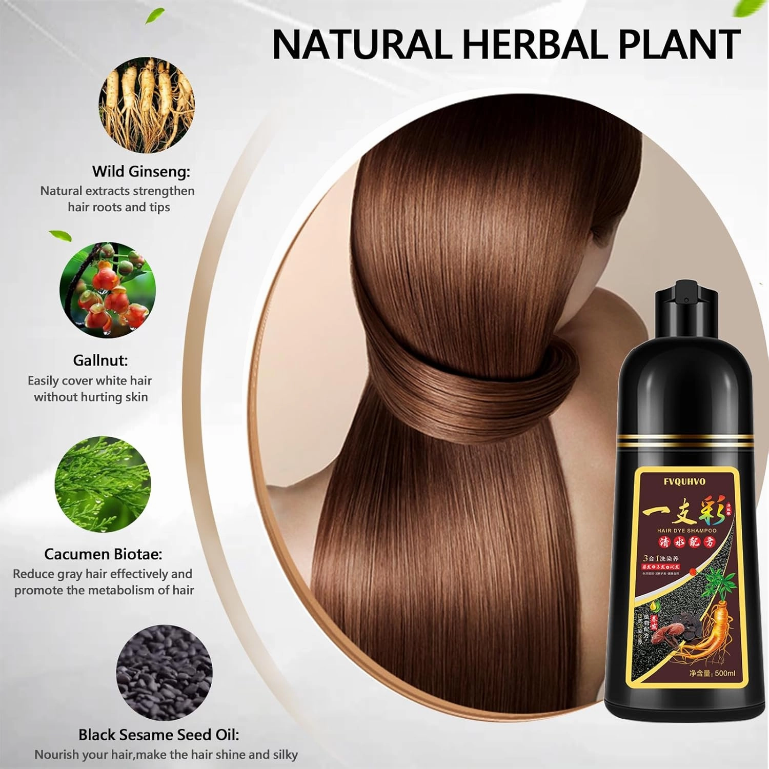 Instant Blonde Brown Hair Dye Shampoo 500ml for Men & Women, 3 in 1 Golden Color 100% Gray Coverage, Natural Dye in Minutes 17.6 Fl Oz