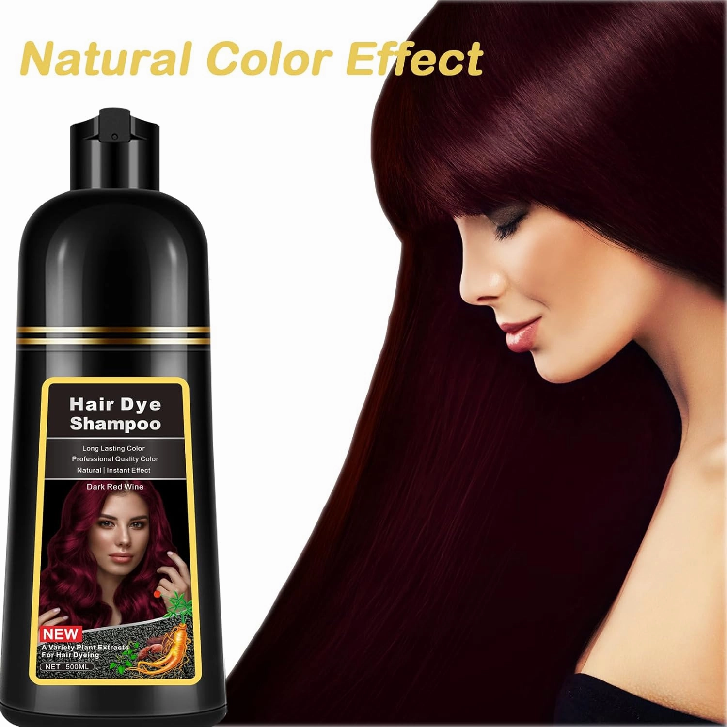 Instant Dark Wine Red Hair Dye Shampoo 3 in 1 for Gray Hair, Natural Hair Color Shampoo for Men & Women, 17.6 FL OZ Herbal Red Hair Shampoo & Red Hair Dye Colors in Minutes