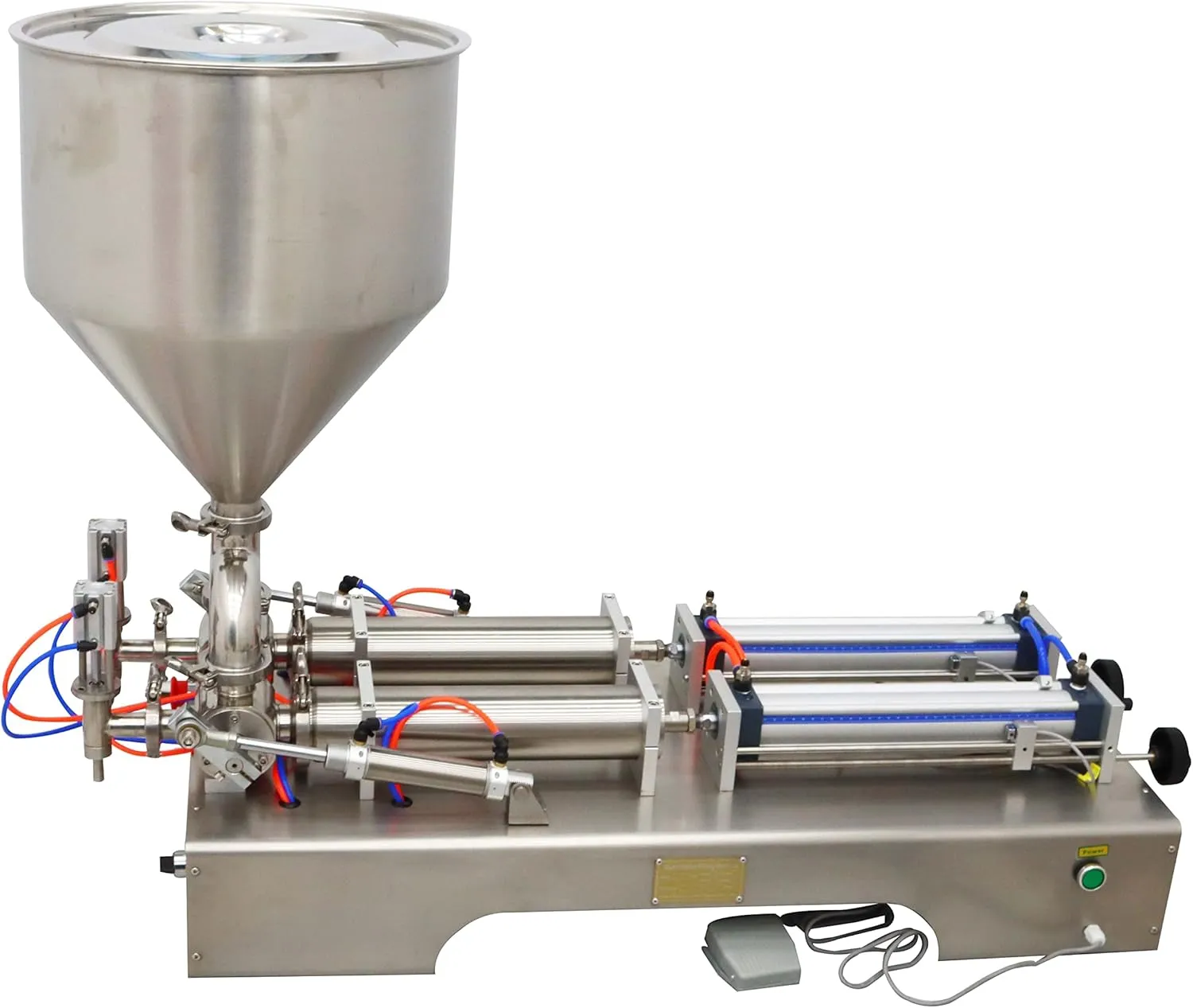 INTSUPERMAI Pneumatic Paste Liquid Filling Machine 100ml-1000ml Horizontal Liquid and Paste Bottle Filling Machine for Toothpaste Cream Oil Chilli Sauce 110V Two Nozzles