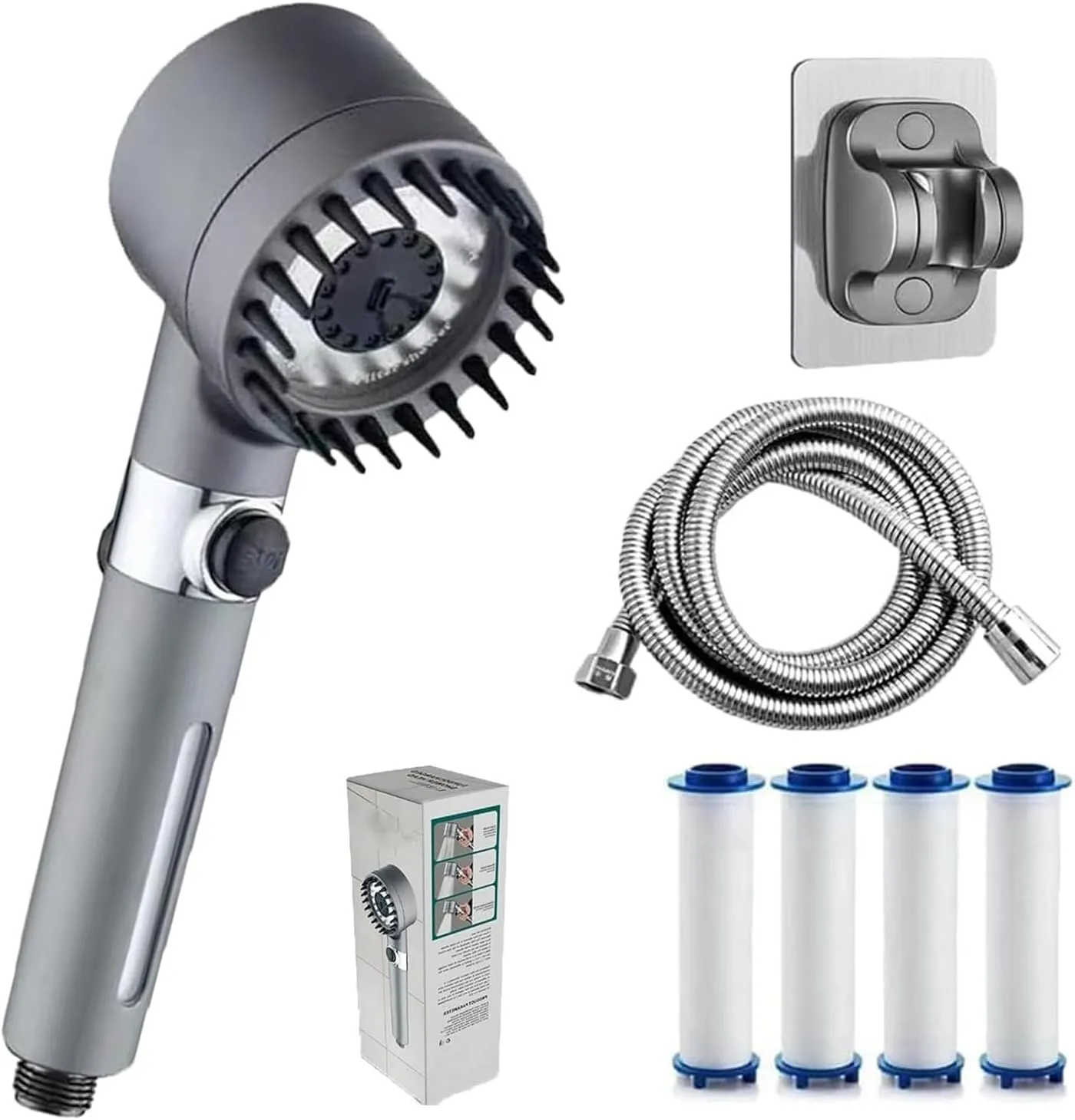 Ion Shower Drops Head Filtered Showerhead with Four Filters,Ion Shower Drops Head Filtered Showerhead,Shower Heads Combo with Stainless Steel Hose