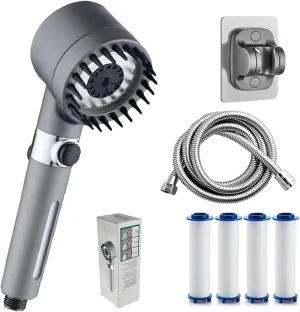 Ion Shower Drops Head Filtered Showerhead with Four Filters,Ion Shower Drops Head Filtered Showerhead,Shower Heads Combo with Stainless Steel Hose