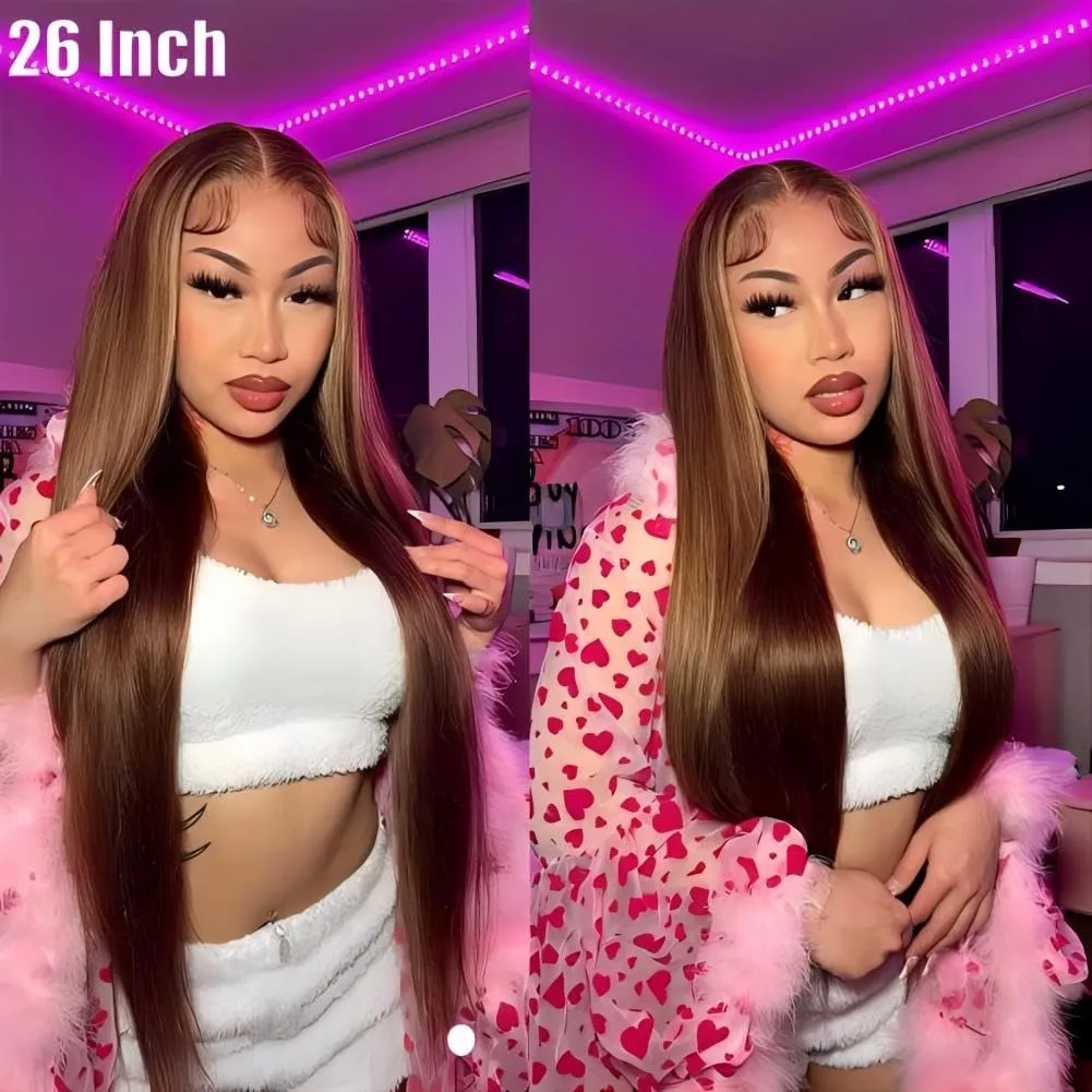 ISEE HAIR M-Cap Straight Wear Go Glueless Wig Human Hair Pre Plucked Pre Cut 9x6 HD Lace Pre Bleached Tiny Knots Human Hair Wigs For Women (Highlight 4/27, 18 Inch)