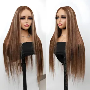 ISEE HAIR M-Cap Straight Wear Go Glueless Wig Human Hair Pre Plucked Pre Cut 9x6 HD Lace Pre Bleached Tiny Knots Human Hair Wigs For Women (Highlight 4/27, 18 Inch)
