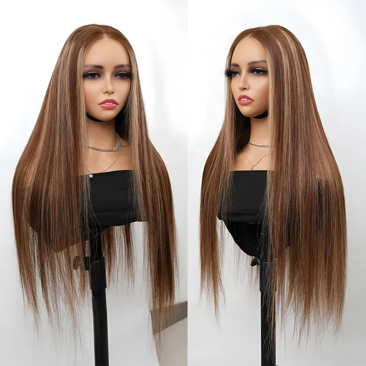 ISEE HAIR M-Cap Straight Wear Go Glueless Wig Human Hair Pre Plucked Pre Cut 9x6 HD Lace Pre Bleached Tiny Knots Human Hair Wigs For Women (Highlight 4/27, 18 Inch)