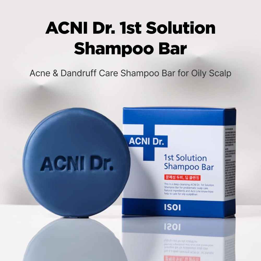 ISOI ACNI Dr. 1st Solution Shampoo Bar, Deep Cleansing & Soothing for Oily and Acne-Prone Scalp, Plastic-Free, Korean Hair Care (4.23 oz, 120g)