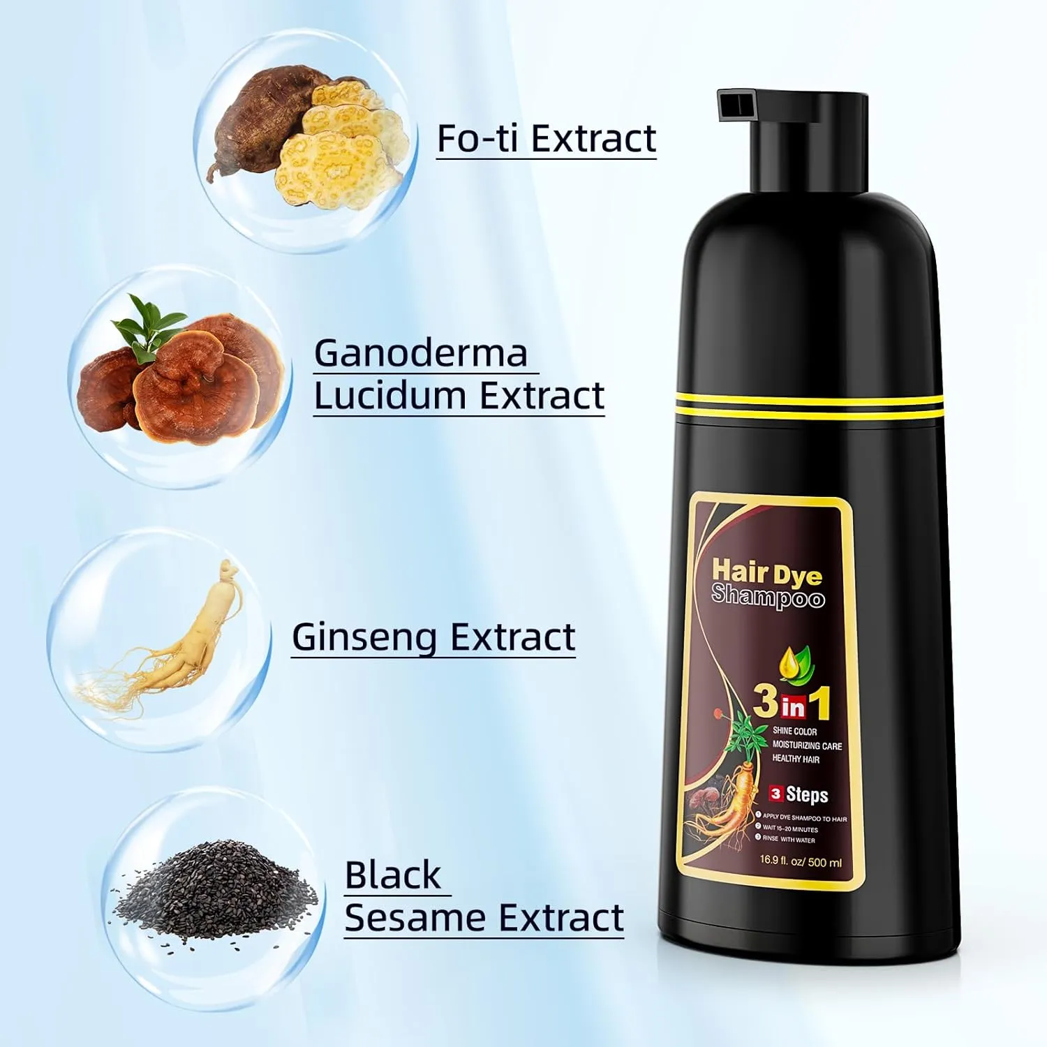 Ivnil Dark Brown Hair Dye Shampoo 3 in 1 for Women/Men Hair Color for Grey Coverage Seimi Permanent Instant Champu Para Canas Mujer for Men - Herbal Natural Dye Cover Gray
