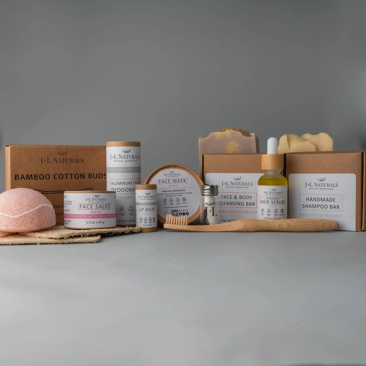 J&L Naturals | Exceptional Self-Care Kit With Cleanser, Konjac Sponge, Face Mask, Face Salve, Lip Balm, Shampoo, Hair Serum, Deodorant, Toothbrush & More (Hydrate (dry), Exceptional)